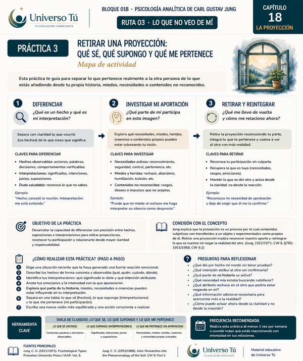 Mapa de acción de la Práctica 3 del Capítulo 18: Retirar una proyección: qué sé, qué supongo y qué me pertenece